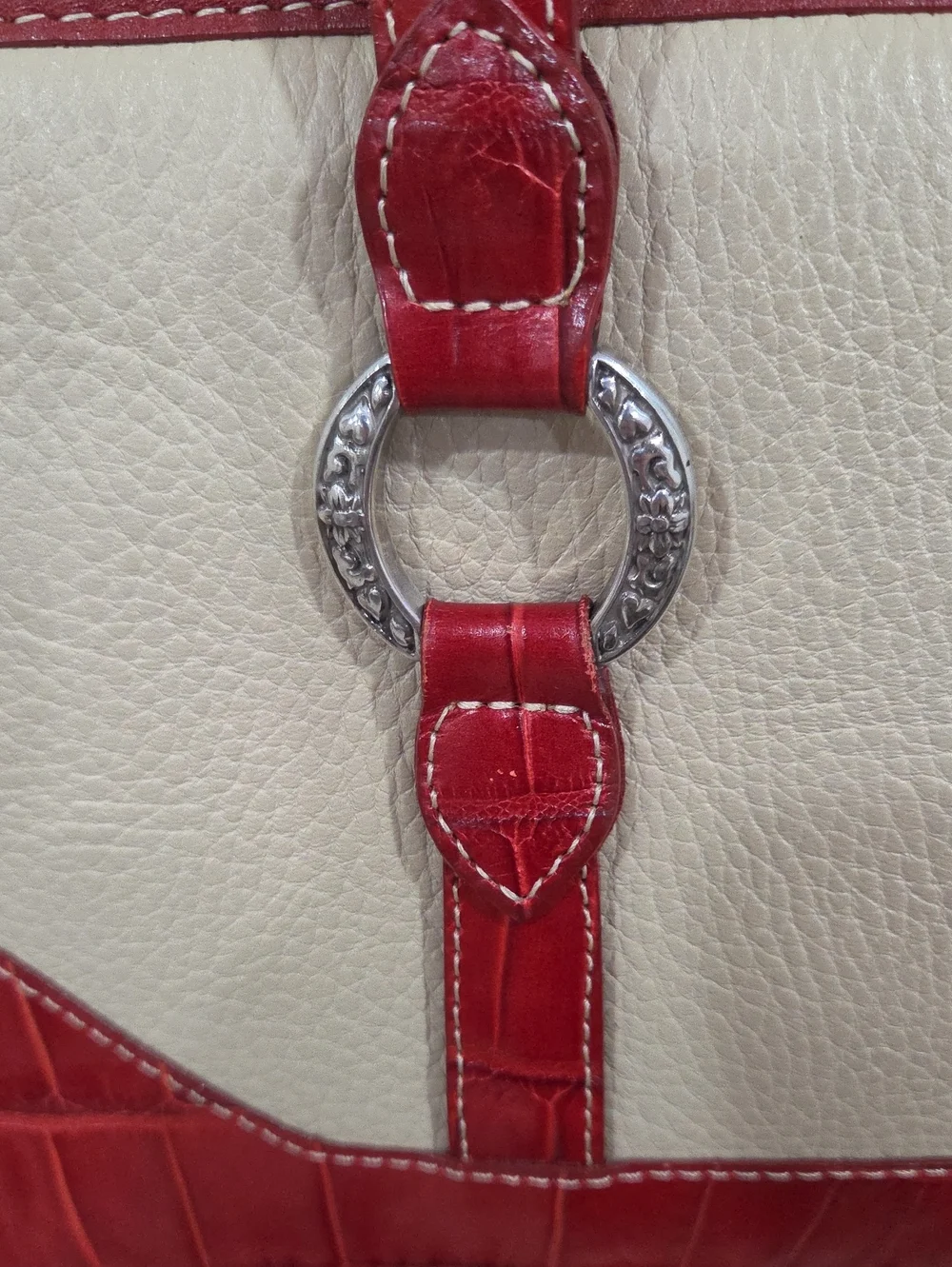 Brighton Rare Vintage Ming Dynasty Cream and Red Satchel with Heart Charm